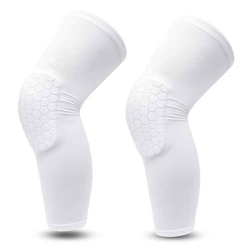 SUNGOOYUE Kniebandage, 2 STÜCKE Unisex Kompressionsbandage mit Mikrofasergewebe Unabhängiges Hex Kissen für Basketball, Volleyball, Yoga, Laufen, Rechts & links Bein tragbar (Weiß)