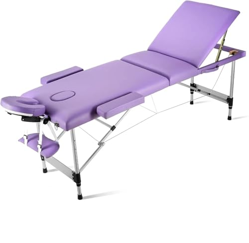 PSNKLMM Mesa de Masaje portátil Plegable de Aluminio de 23,6' de Ancho y Altura Ajustable con reposacabezas, apoyabrazos y Bolsa de Transporte para Fisioterapia Y Tatuaje(Purple)