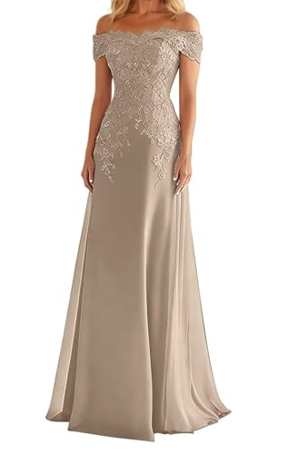 WSEYU Robe de soirée formelle en satin avec épaules dénudées pour la mère de la mariée et le marié ZMKI420, taupe, 38