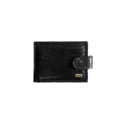 Carteira Masculina Couro Legítimo Textura Lezard Fecho em Botão 6 Porta-Cartões Porta-Notas Porta-Documentos Bagaggio Preta Compacta Elegante 0090658458001