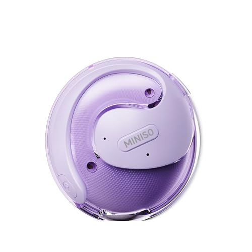 MINISO X15PRO Earhook Open Ear Bluetooth Earbuds, Comfort Fit, HiFi Stereo, 40H Playtime, IPX5 Waterproof, 165 Languages AI Translation via App for Travel Sports Learning (Purple)