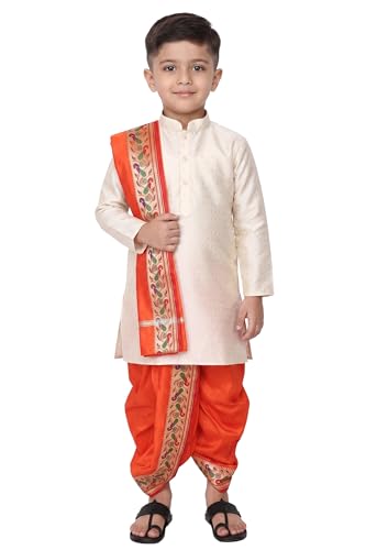 Image of Boys Dhoti Kurta Set Sherwani Style for Kids | Ethnic Traditional Kids Wear with Patiala Dhoti & Dupatta | Wedding Dress for Boys | Indian Cultural Outfit for Puja Festival Party