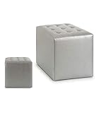 Marca: Gift Decor Gift Decor Puff de Cuero, Plata, 35 x 35 x 35 cm