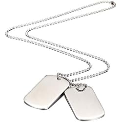 Collar con colgante de doble placa, ejército de estilo militar para perro de acero inoxidable para hombre y niño, bisutería con cadena de 70 cm, Metal,Acero inoxidable,Oro,Acero aleado,Plata, No es