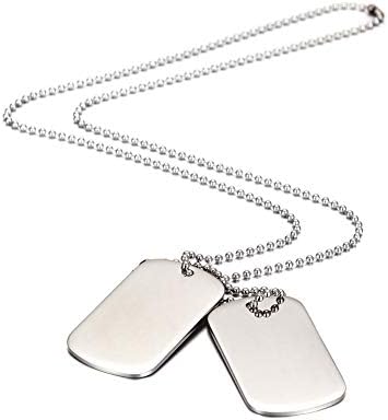 MicVivien Army Style Double Dog Tag Pendant Mens Necklace, Biker 70cm Ball Chain