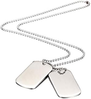 MicVivien Army Style Double Dog Tag Pendant Mens Necklace, Biker 70cm Ball Chain