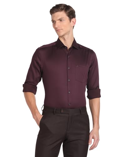 Image of Arrow Men Slim fit Cotton Solid Long Sleeves Cutaway Collar Shirt
