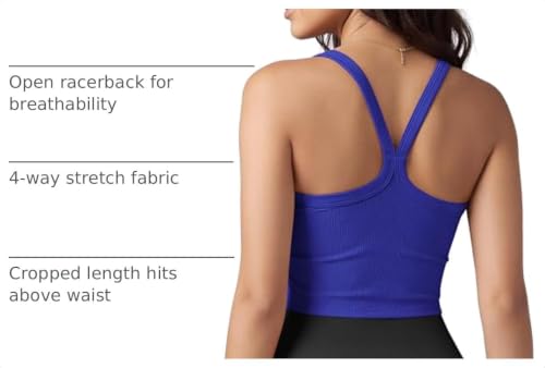 ODODOS Women's Seamless Crop Cami Wide Scoop Neck Ribbed Soft Open Racerback Cropped Tank, Lapis, Small by ODODOS - Used condition - US$15.88