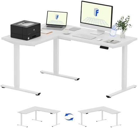 FLEXISPOT L Shaped Standing Desk, 63 x 55 Inch Electric Height Adjustable Corner Desk, Sit Stand Computer Workstation, Preset Controller, Home Office, White Frame with White Top - Thumbnail 5