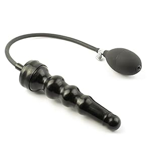 Rubberfashion Latex anale dildo opblaasbaar, opblaasbare midi geribbelde anale butt dildo met pomp voor vrouwen en mannen, 17,5 x 4,1 cm