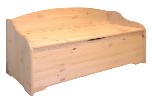 MA MAISON Cassapanca Baule in Legno Massello 100x41x67h cm con Schienale - Contenitore Portaoggetti in Abete, Antipolvere, da Interno e da Esterno - Per Giardino con Coperchio