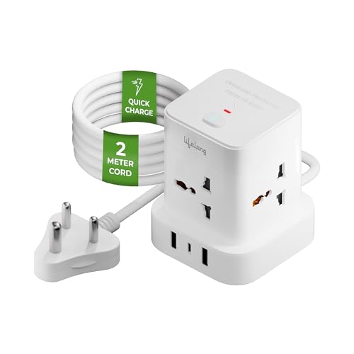 Lifelong Electronics Extension Board 7-in-1 with Switch | 4 AC Sockets (1500W) + 3 USB Ports (2 Type A QC 3.0 + 1 Type C 20W PD) | Fast Charging...