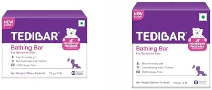 Tedibar Moisturising Baby Bathing Bar 75g (Pack of 3) 100% Soap Free No. 1* Pediatrician Prescribed Moisturising Bar - By Torrent Pharma