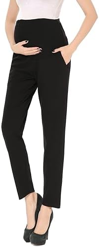 Maternity Pants Work Over The Belly with Pockets, Womens Pregnancy Dress Pants Office Clothes Trousers Stretch Summer
