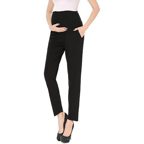 Alina Mae Maternity Pants Comfortable Stretch Over-Bump Women Pregnancy Casual Capris for Work (Black, Medium (Size 8-10)) Cover
