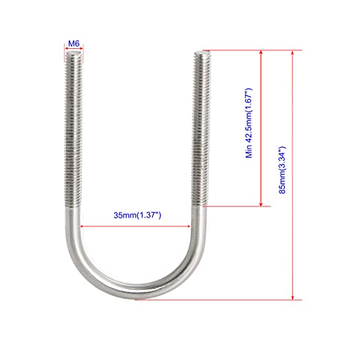 Image of Round U-Bolts 1.38 inch(35mm) Inner Width M6 Thread 304 Stainless Steel Silver with Plates Nuts Flat Washers for Car /RV /Trailer Bumper, 4Pcs