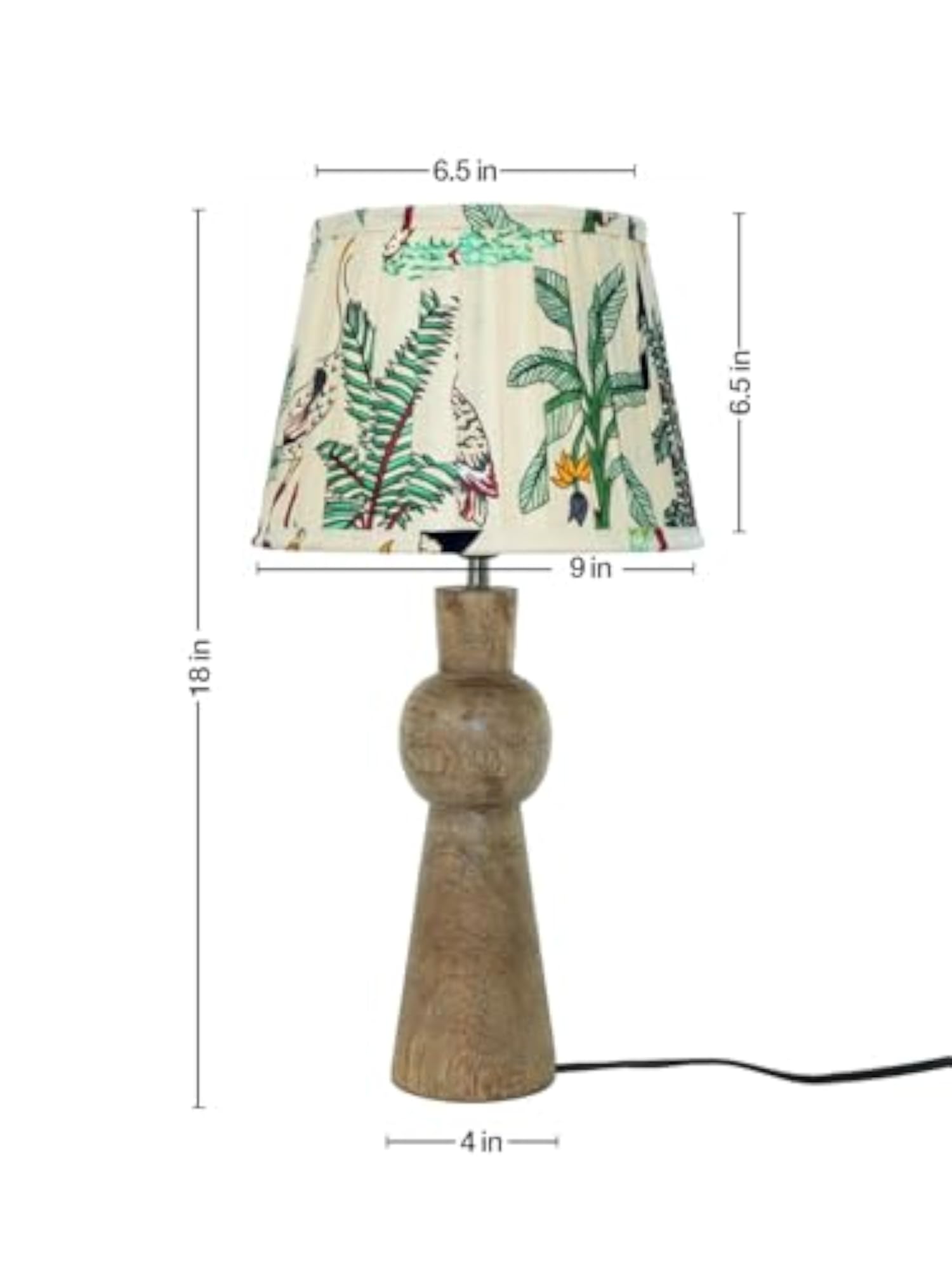 Wooden Skirt Brown Table Lamp with Pleated Multicolor Shade