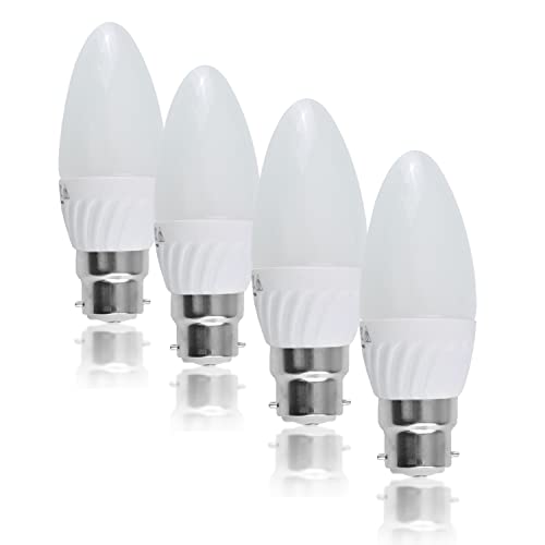 Image of MiniSun | Thermal Plastic 4w High Power LED BC B22 40w Frosted Opal Candle Bulbs | LED Bulbs, Home Décor & Improvement Essential | Pack of 4 | Includes Bulb [3000K Warm White]
