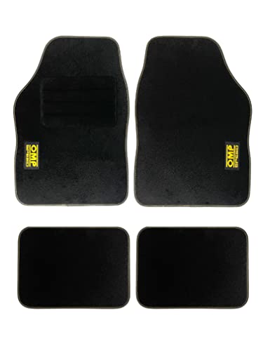 Omp Speed Tappetini Per Auto, Tappetini Per Auto Universali, Contattate Senza Slip Con Logo Giallo, Nero, Set 4 Pezzi