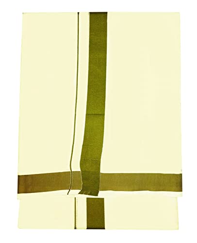 Image of Mens Thick Border 100% Cotton Cream Dhoti 4.0 Meters Double Mundu /Vesti