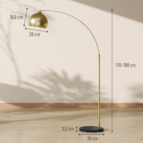 Lampadaire arc lampadaire arceau courbé design pied mât abat jour globe métal doré - vue 8