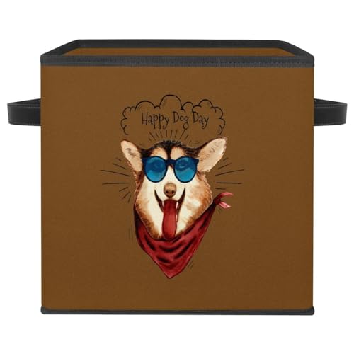 Boîte de rangement pliable en tissu motif chien pour chambre
