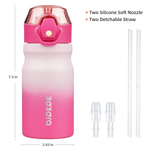 Image of BJPKPK 14 oz Insulated Water Bottle, Straw, Handle, Stainless Steel Flask | Leak Proof Locking Lid, Double Wall Vacuum, Keeps Hot /Cold, BPA Free, Dishwasher Safe, Travel & Sports, Cherry Blossom