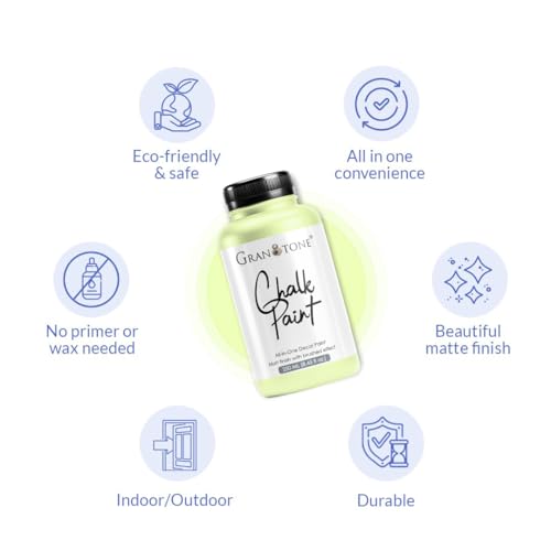 Image of GRANOTONE Chalk Paint for Furniture Matt-Finish Water-Based Acrylic Paint for Wood Walls Metal Glass Paper Fabric Canvas Maximum Coverage Chalk Paint for Kids & Adults 250ml Apple Green