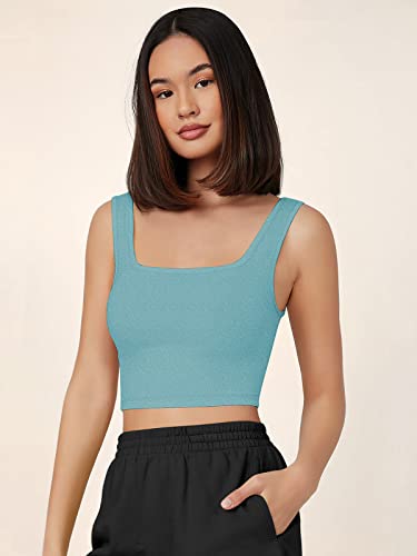 Image of Women's & Girls' Solid Polyester Rib-Knit Square Neck Tank Tops