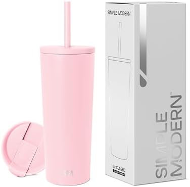 Simple Modern Insulated Tumbler with Lid and Straw | Iced Coffee Cup Reusable Stainless Steel Water Bottle Travel Mug | Gifts for Women Men Her Him | Classic Collection | 24oz | Blush