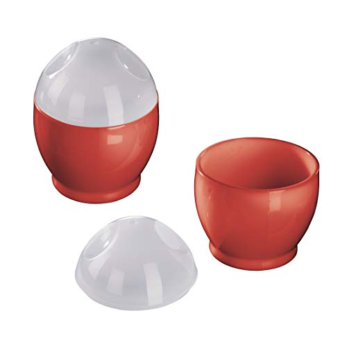 Xavax Cuiseur d'oeufs pour micro-ondes (set de 2 pour micro-ondes, polypropène, 6 x 8 cm, couvercle, cuit-oeuf) Rouge/Transparent Cover