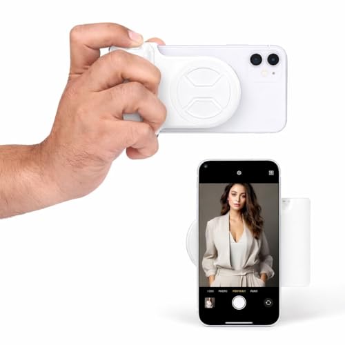 Image of Bigsmall Magnetic Smartphone Camera Grip, Bluetooth Photo Shutter, MagSafe Compatible, Works with Non-Magnetic Devices, Lightweight, 11 x 7.5cm (White)