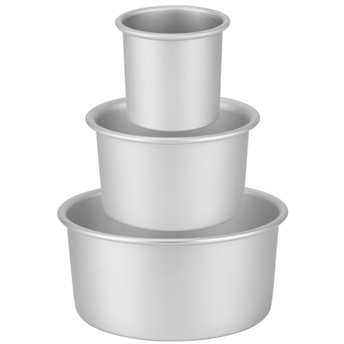 Auddemg Ensemble de 3 moules à gâteau ronds extra-profonds (Ø 10/15/20 cm), moule a cake‌ professionnel en aluminium anodisé avec fond amovible, argenté
