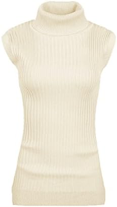 v28 Women Sleeveless High Neck Turtleneck Stretchable Knit Sweate...