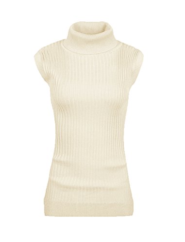 Image of v28 Women Sleeveless High Neck Turtleneck Stretchable Knit Sweater Top