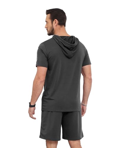 Aiyino Men's Tracksuit 2 Piece Hooded Athletic Sweatsuit Short Sleeve Casual Sports Hoodie Shorts Set4
