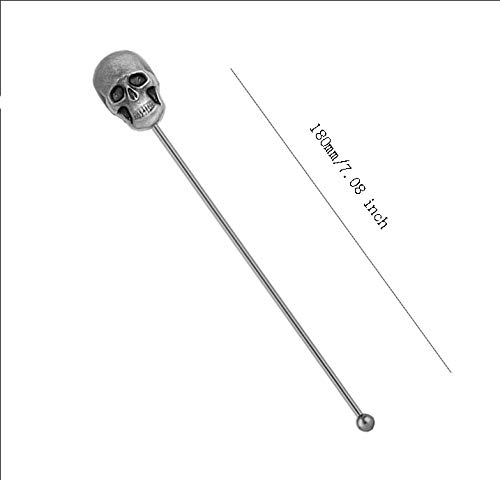 Mewuthede Skull Shape Swizzle Sticks, 6-Pack Reusable Stainless Steel Coffee Beverage Stirrers Cocktail Drink Stir Sticks For Bar Party Home Office (Ancient Silver) #TOP1