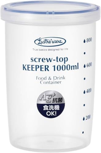 岩 崎工業 ラストロウェア スクリュートップ キーパー 深型 1000ml パック ケース 保存容器 密閉容器 キャニスター プロテイン 麦茶 出汁 コーヒー豆 片栗粉 砂糖 洗剤 小麦粉 プラスチック 食洗機 抗菌 耐熱 目盛り B-2275 KN