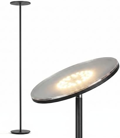Brightech Sky Flux Dimmable LED Floor Lamp – Super Bright Floor Lamp for Living Room and Offices – Torchiere Standing Lamp with 3 Light Options, Tall Lamp for Bedroom Reading and More - Black