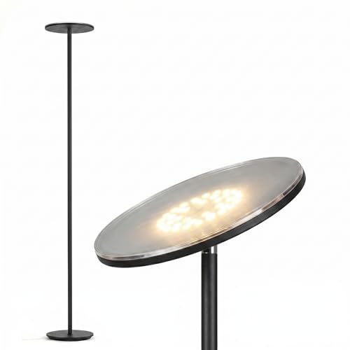 Brightech Sky LED Floor lamp, Torchiere Super Bright Floor Lamp for Living Room Decor & Office - Dimmable, Tall Standing Torch Lamp with Warm Light for Bedroom & Reading - Black