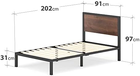ZINUS Platform, Engineered Metal Wood, Brown, 90 x 200 cm