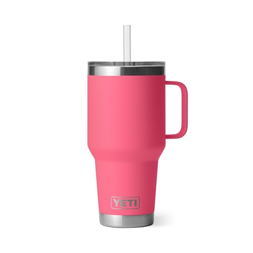 Image of YETI Rambler 35 oz Tumbler with Handle and Straw Lid, Travel Mug Water Tumbler, Vacuum Insulated Cup with Handle, Stainless Steel, Tropical Pink