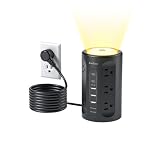 AnnTane Regleta Torre Multicontacto con Luz Nocturna, 3.04M Extension Electrica, Conector Multiple Escritorio Enchufe con 12AC y 5 USB Puertos (Negro...