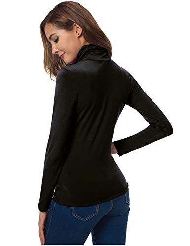 VOBCTY Long Sleeve Mock Turtleneck Women Stretch Slim T Shirt Layer Top Black Large