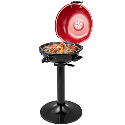 ORALNER Electric Grill Outdoor/Indoor, 15- Serving Electric Barbecue Grill w/Round Lid, Removable Non-Stick Grilling Rack, Oil Drip Tray, 1600W Portable Standing BBQ Grill for Apartment Balcony Patio -  GO-FS64563RE