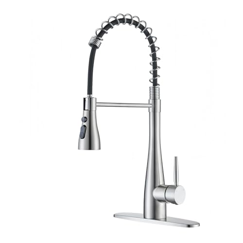 Image of Kitchen Faucets with Pull Down Sprayer, High Arc Single Handle Classic Stainless Steel Sink Faucet 1 or 3 Hole, Suitable for Farmhouse Camper Laundry Rv Bar, Brushed Nickel