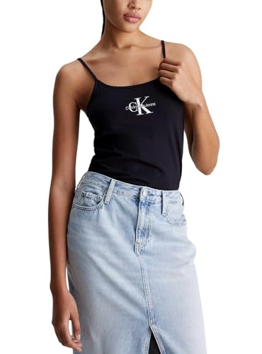 Calvin Klein Jeans Camiseta de tirantes Mujer Strappy Tank Top Slim fit, Schwarz (Negro), XS
