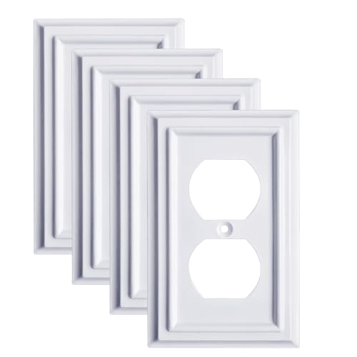 Pure White Decorative Outlet Covers Wall Plates, Bamboo Fiber Light Switch Covers, Natural Material Electric Receptacle Switch Plate Outlet Cover of various styles (1 Gang Duplex 4 Pack) by Kisrvopn - Used condition - US$13.53