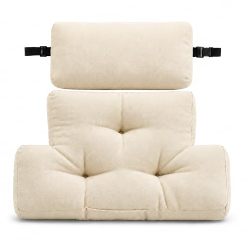 2 Piece Neck Pillow and Lumbar Support Back Cushion Set for Recliner, Beige | Adjustable Headrest with straps, Comfort Back Pillow with High-Density Foam for Recliners, Glider & Office Chairs, Sofa