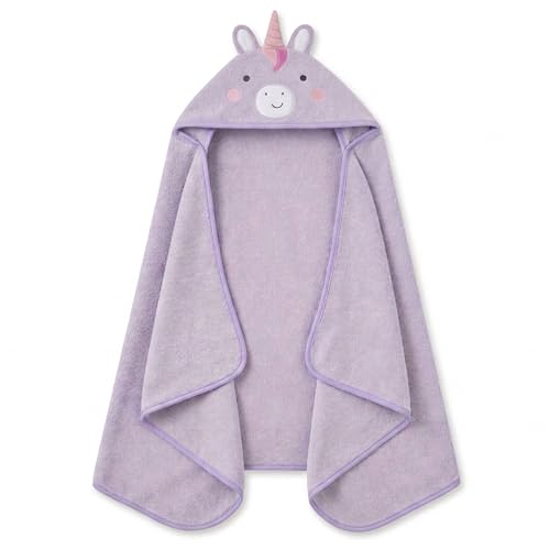 Image of Delta Children Kids Hooded Bath Towel with Pockets - Super Soft and Absorbent- Great Gift for Boys and Girls, Light Purple Unicorn
